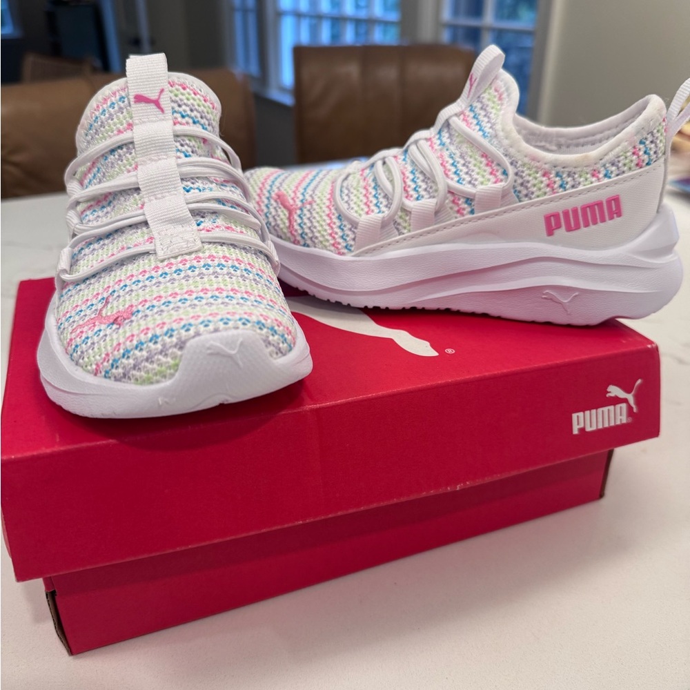 PUMA Kids White and Pink Sneakers